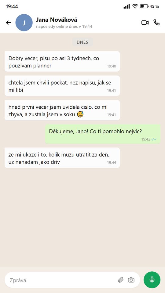 Zpráva od člověka, který používá planner