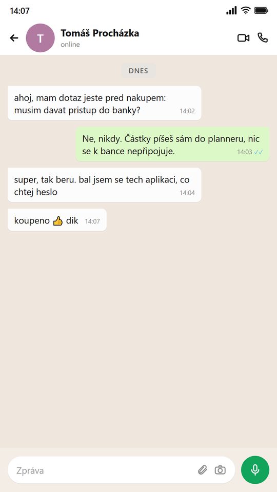 Zpráva od člověka, který používá planner